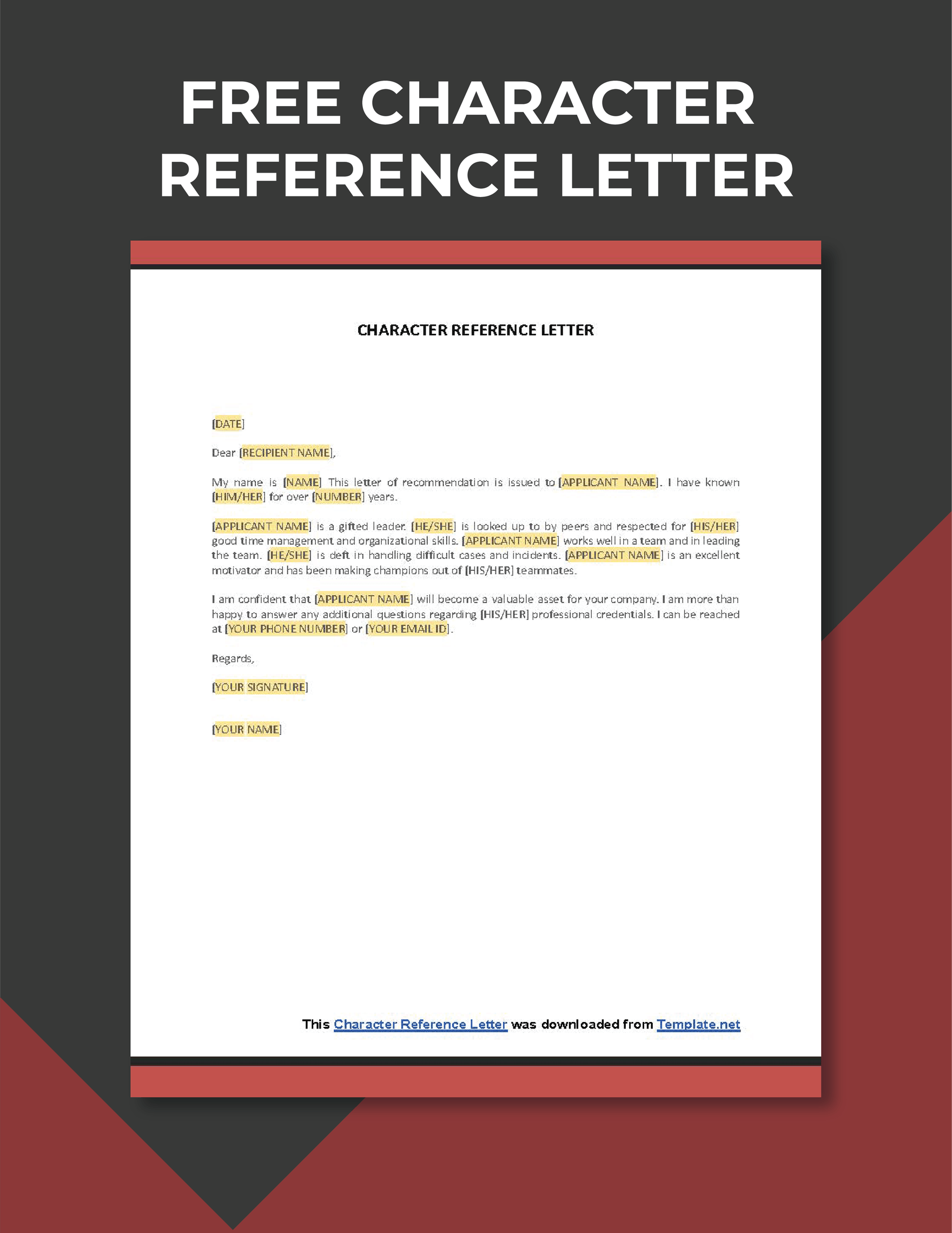 Free Character Reference Letter Template Google Docs Word Outlook Apple Pages PDF 