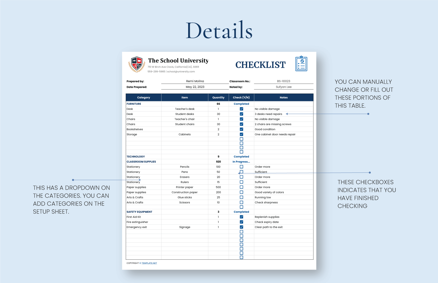 Classroom Inventory Checklist Template