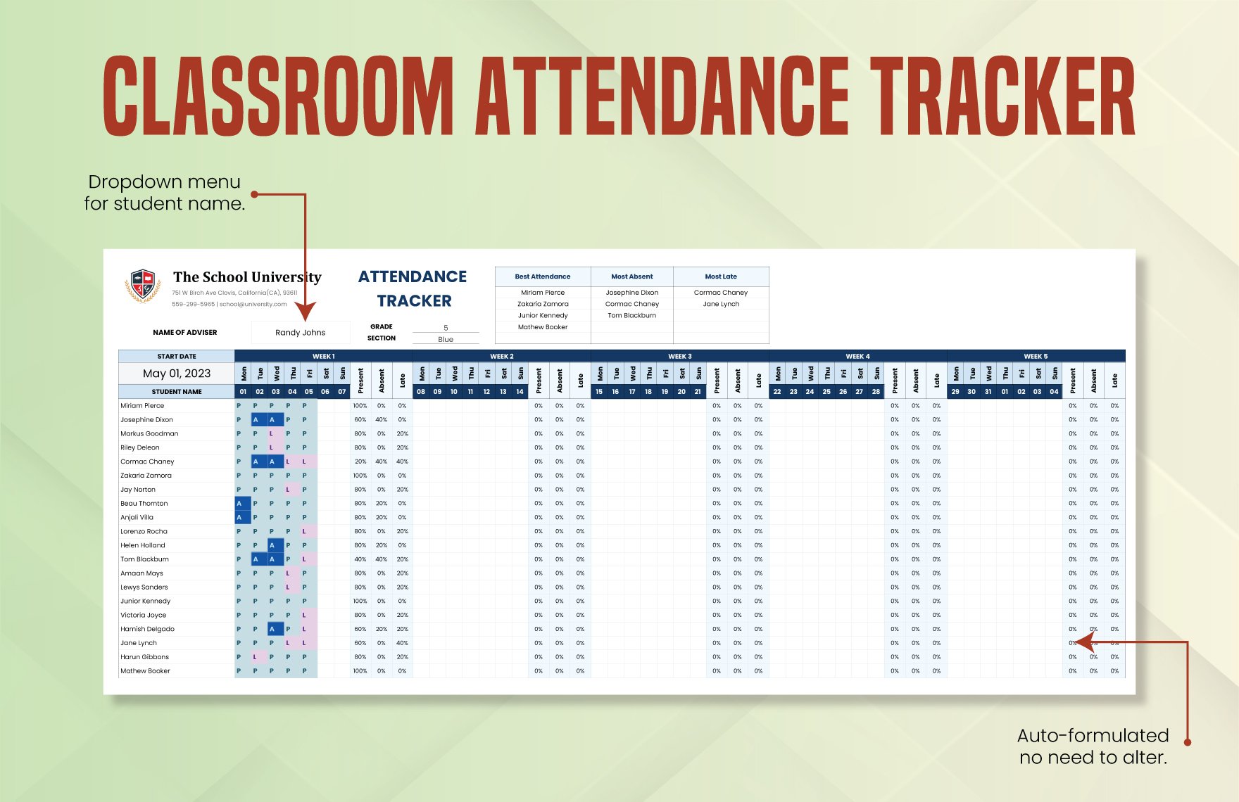 Classroom Attendance Tracker Template