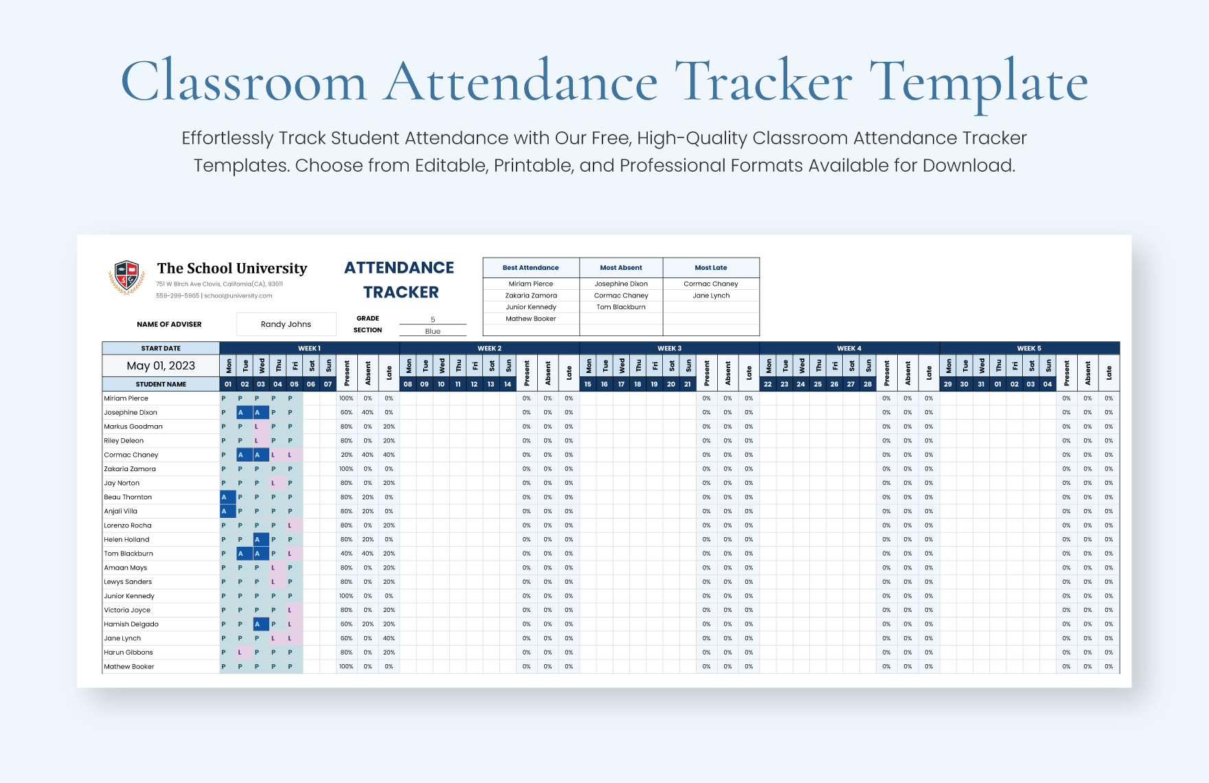 Classroom Attendance Tracker Template Google Sheets Excel Template net