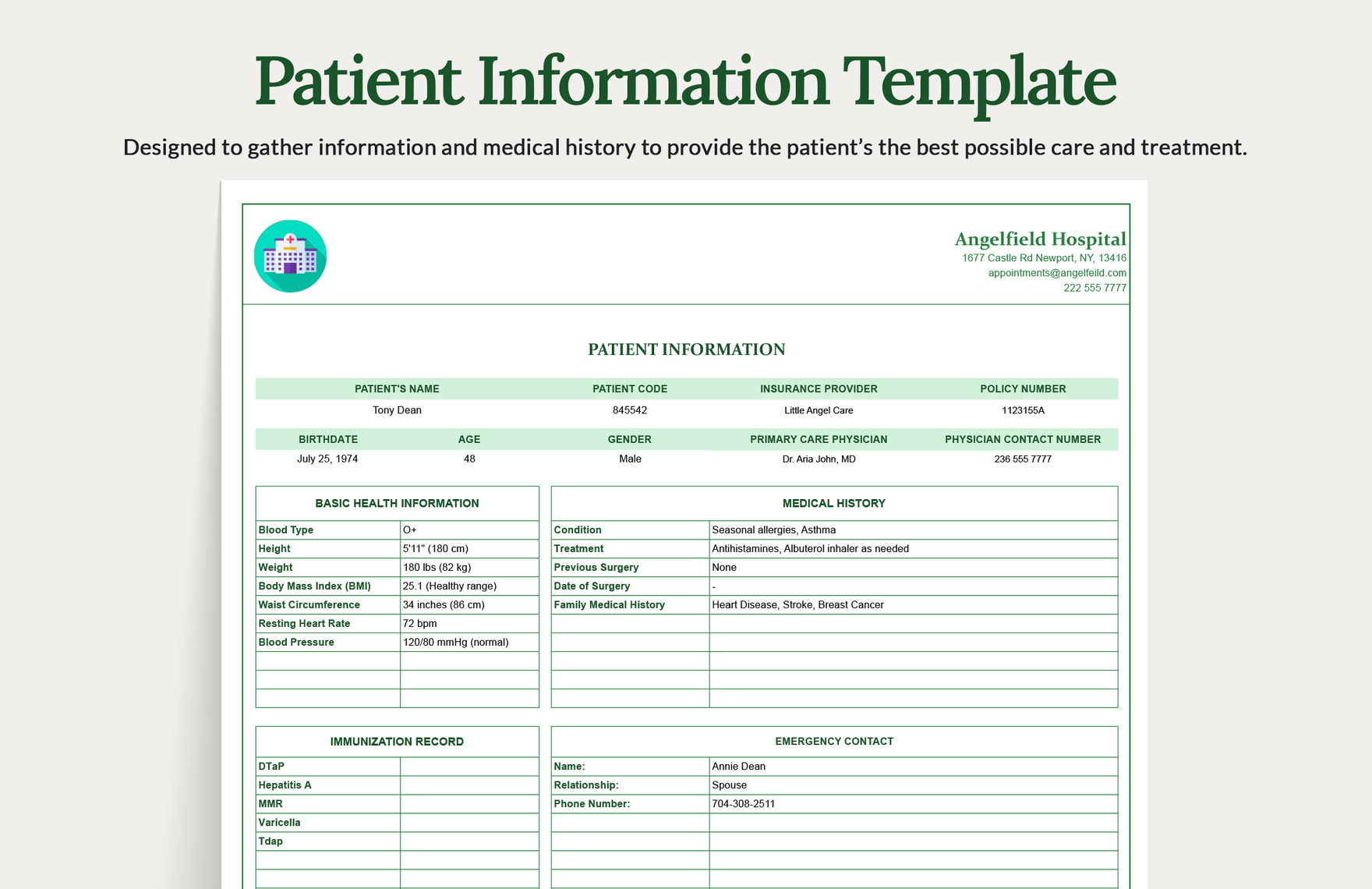 Patient Information Template Download In Excel Google Sheets 