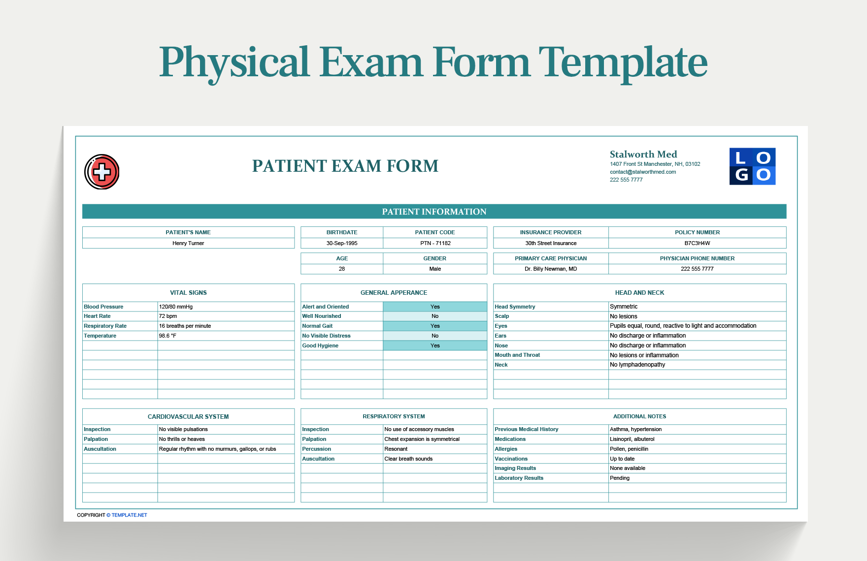 Physical Exam Form Template
