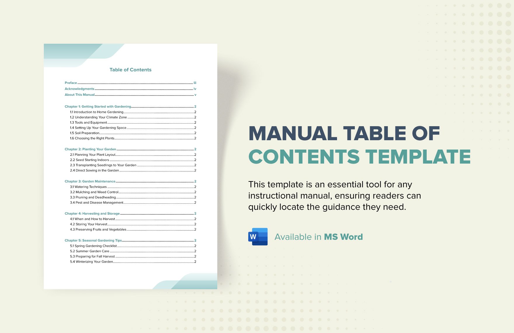 Manual Table of Contents Template