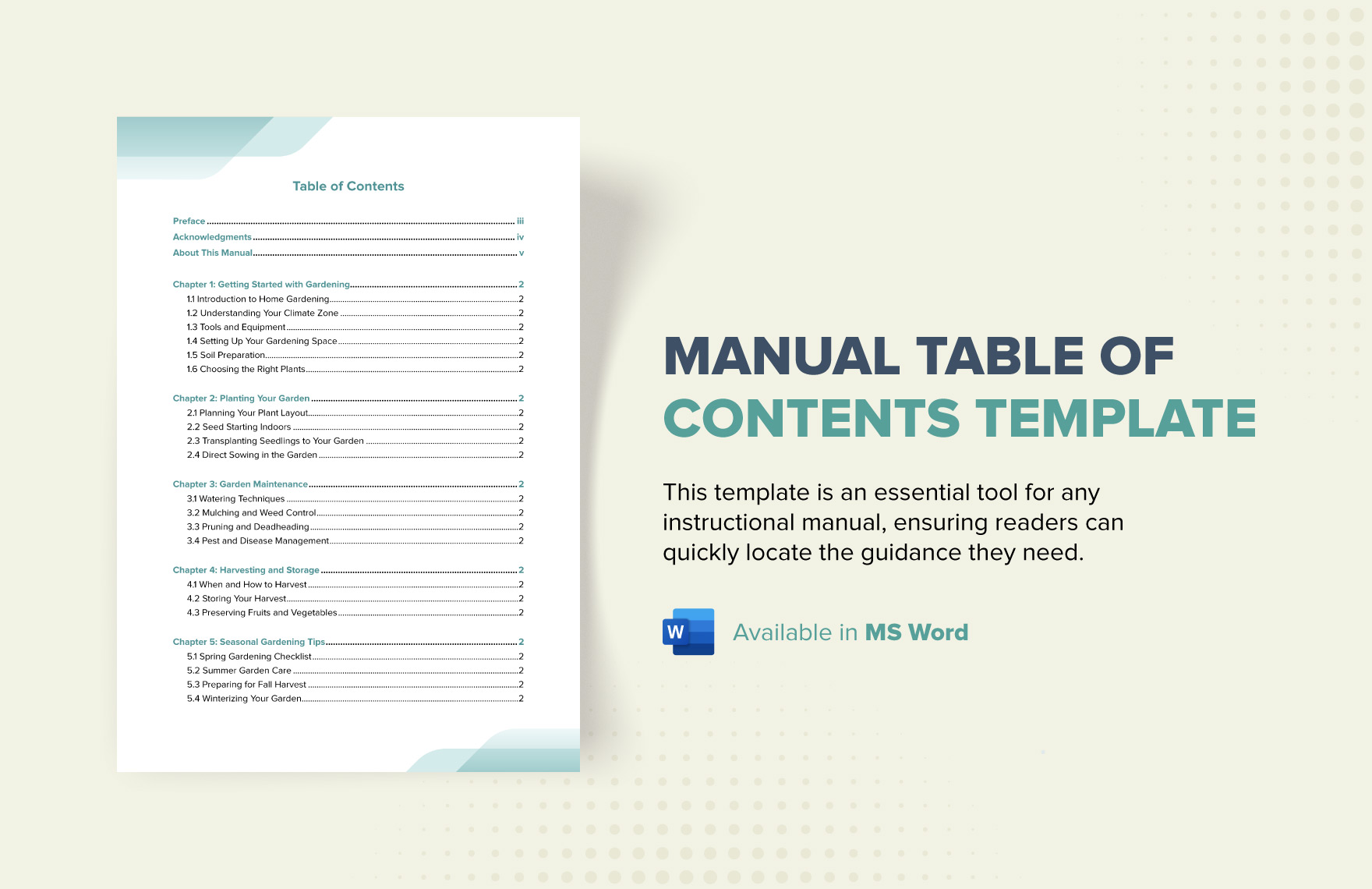 Free Manual Table of Contents Template in Word, Google Docs, PDF