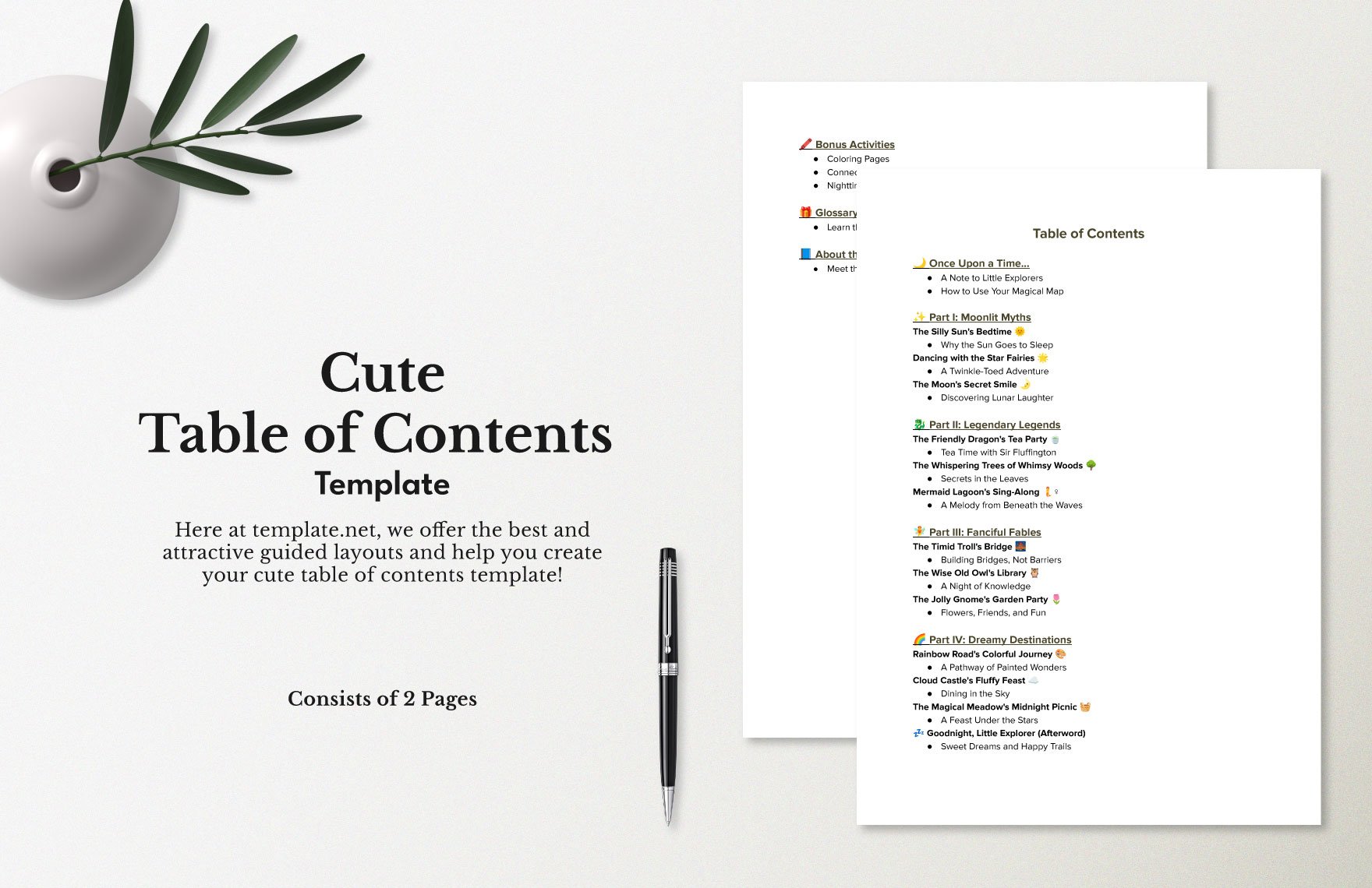 Free Cute Table of Contents Template