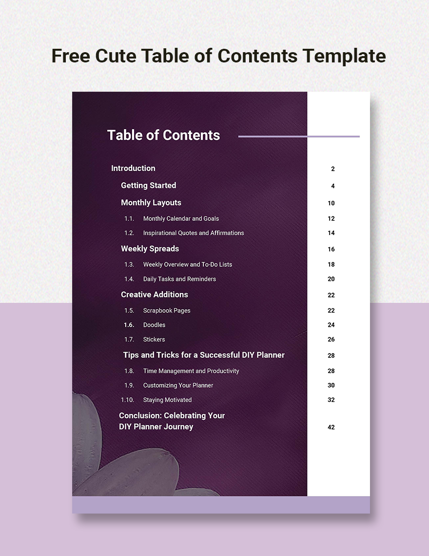Free Free Cute Table Of Contents Template Google Docs Word 