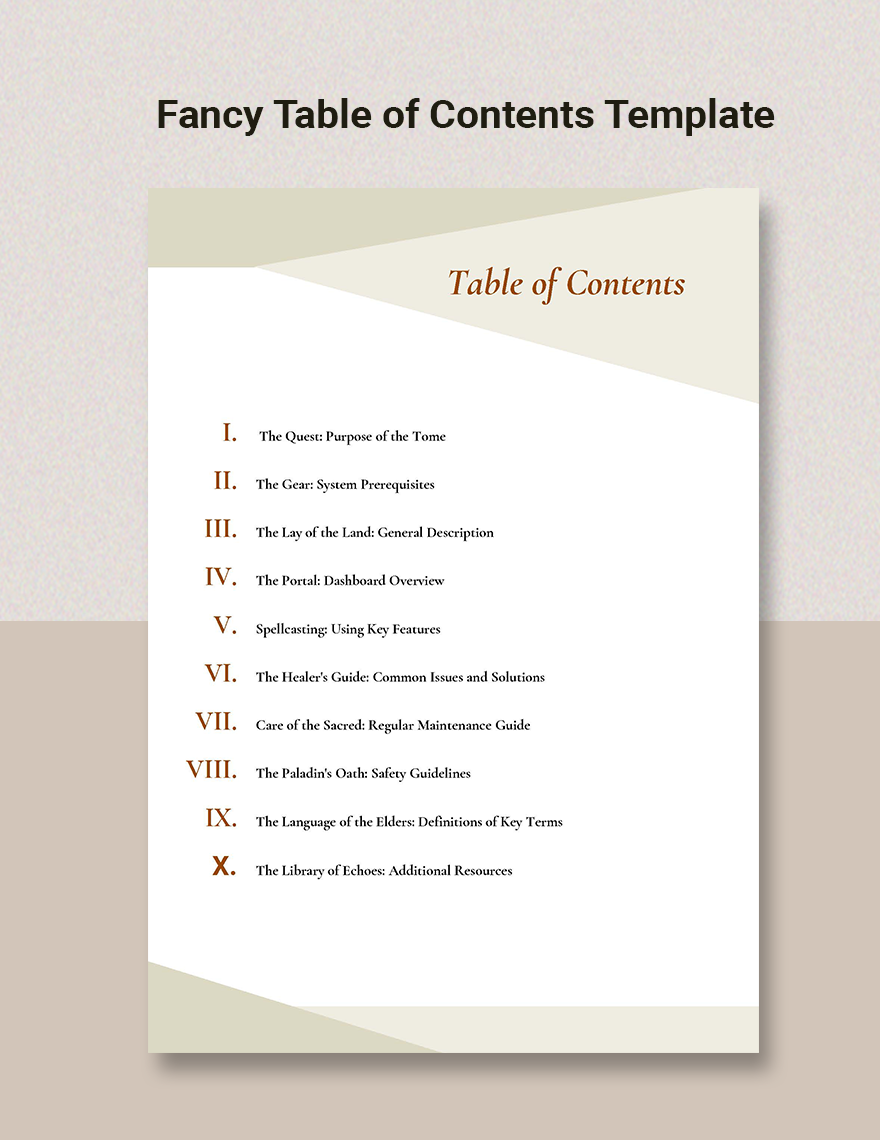 Fancy Table Of Contents Template Google Docs Word Template