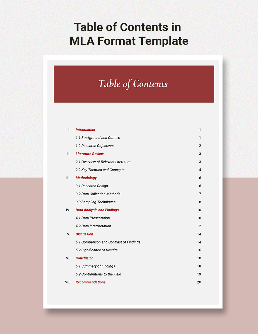 Table of Contents in MLA Format Template - Google Docs, Word | Template.net