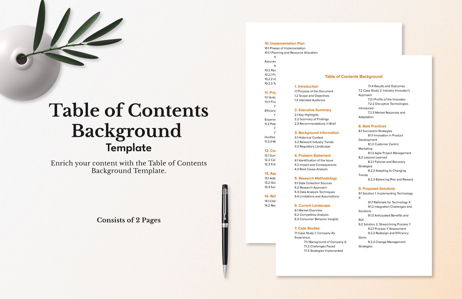 Table of Contents Background Template