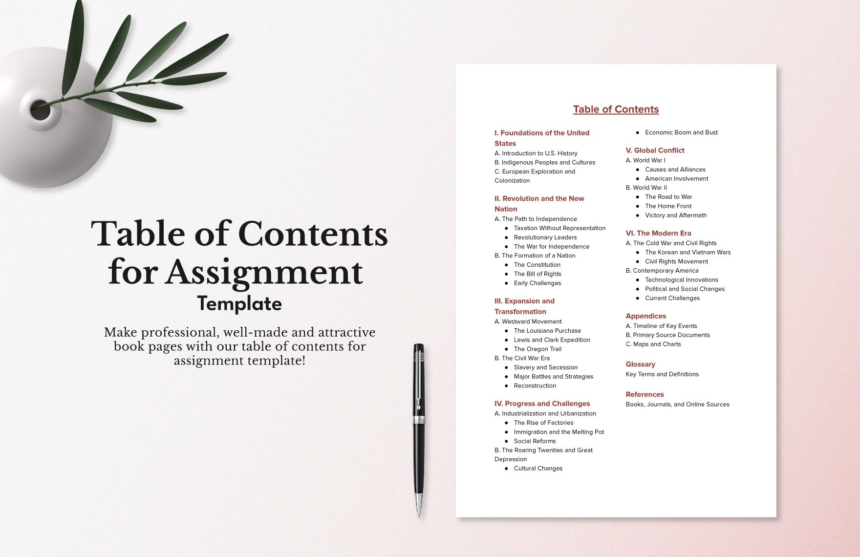 Table of Contents for Assignment Template in Word, Google Docs, PDF