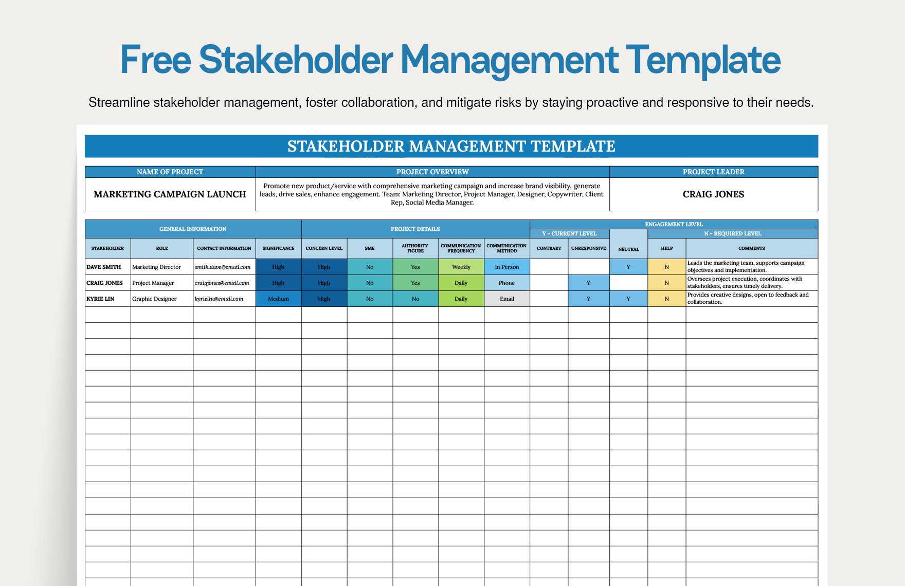 Stakeholder Management Template in Excel Google Sheets Download