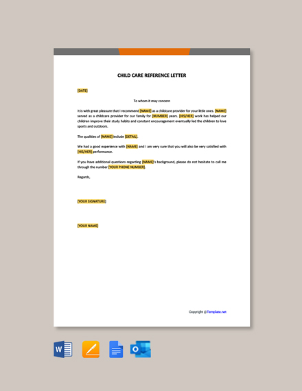 Free Child Care Reference Letter Template Word Doc Google