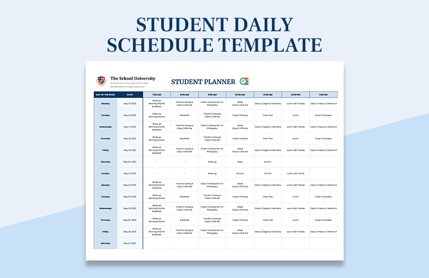 Student Daily Schedule Template Google Sheets Excel Template