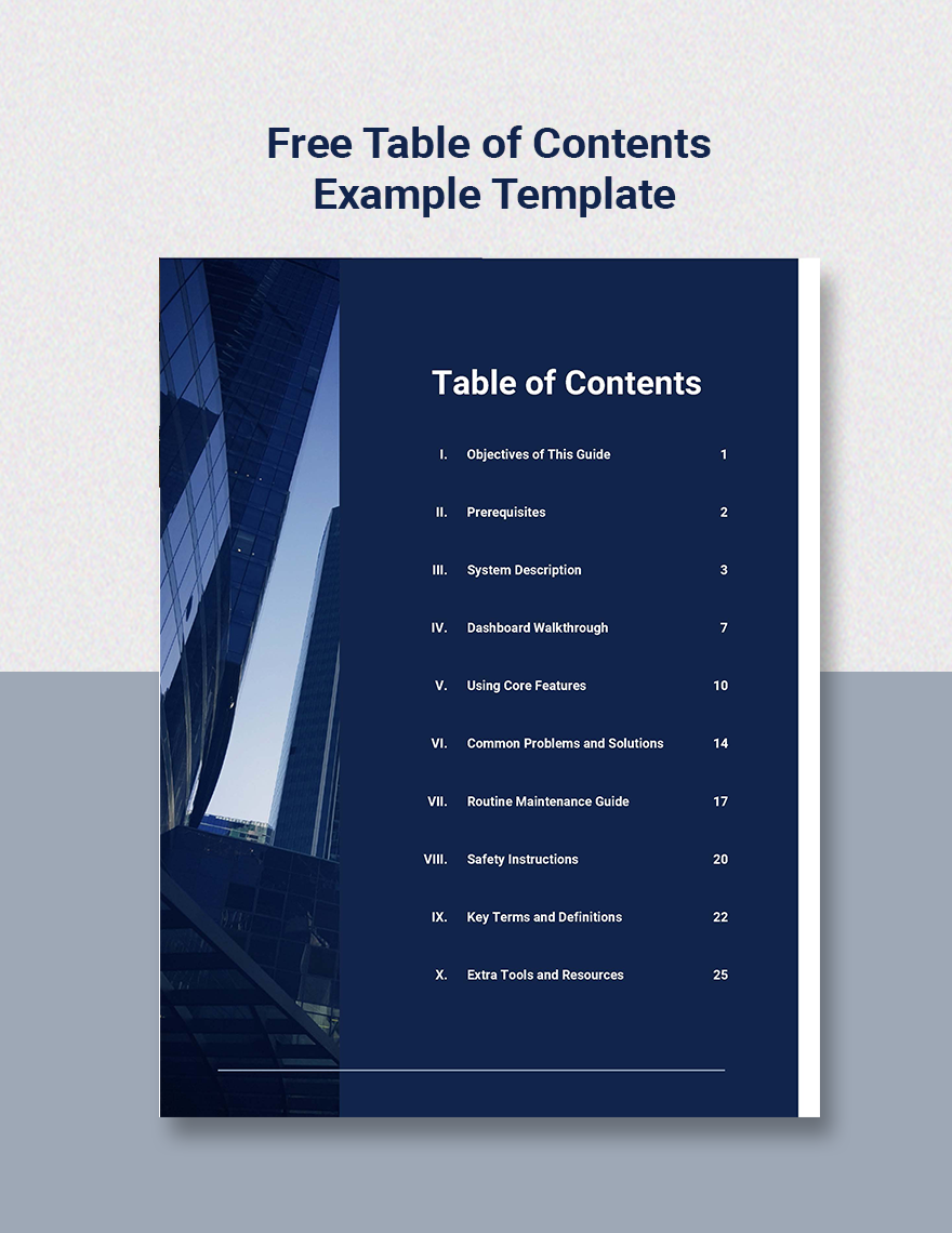 Table of Contents Example Template