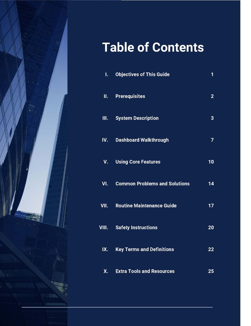 Table of Contents Example Template