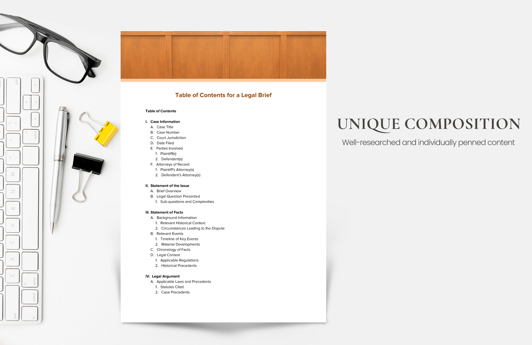 Table of Contents for a Legal Brief Template
