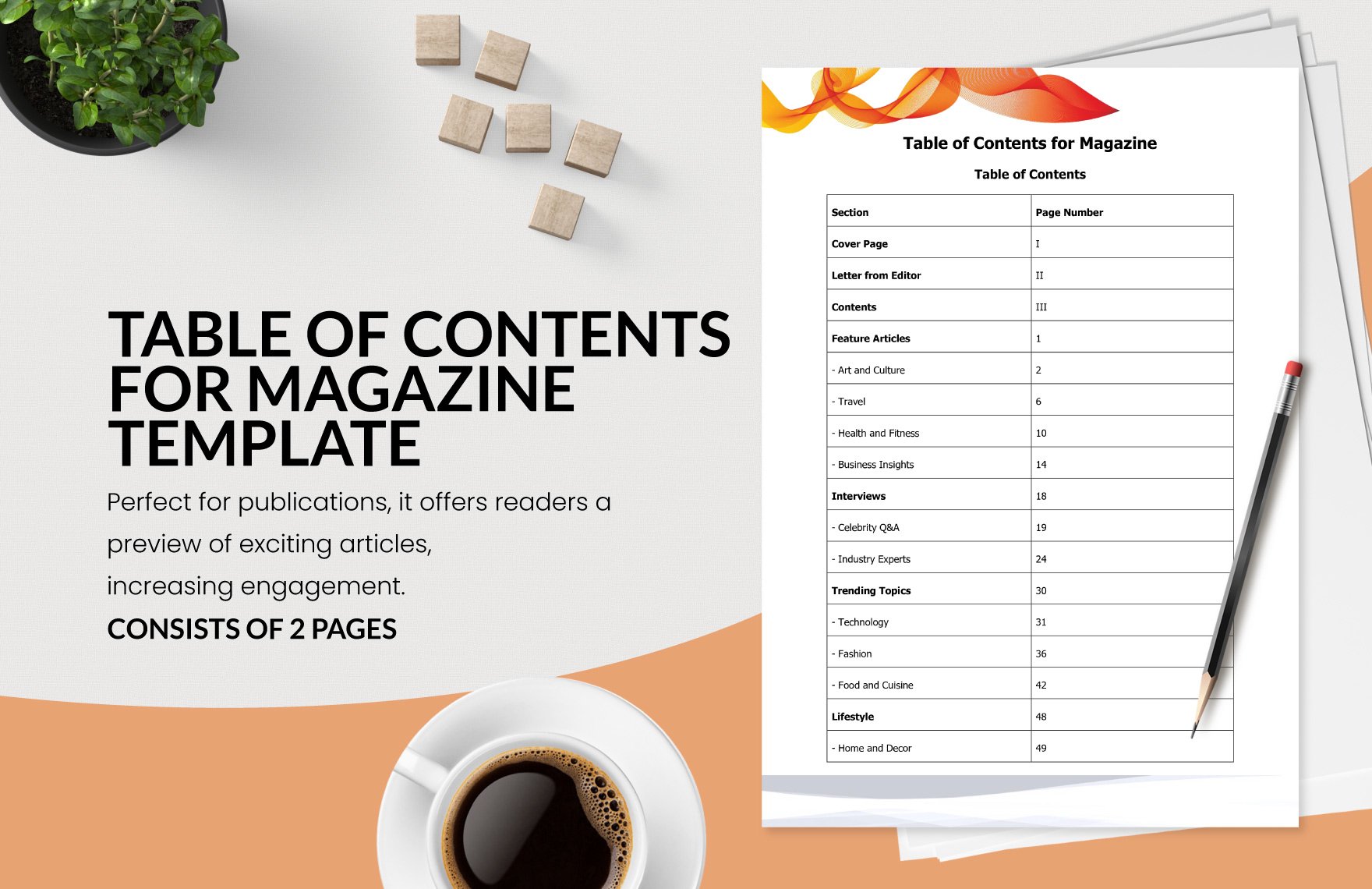 Table of Contents for Magazine Template in Word, Google Docs