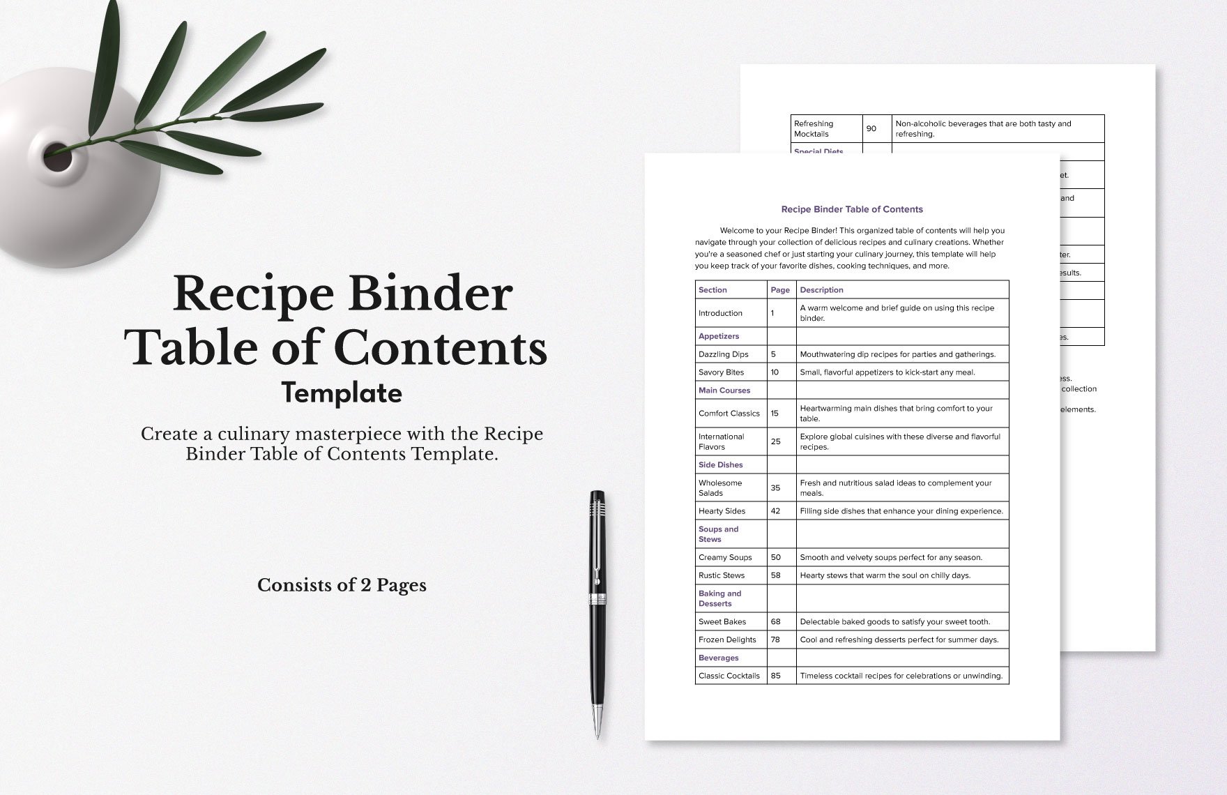 Recipe Binder Table of Contents Template