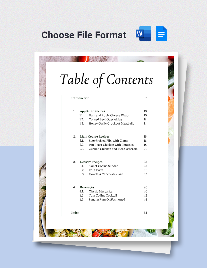 Recipe Binder Table of Contents Template - Google Docs, Word | Template.net