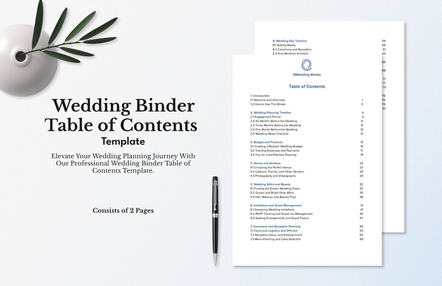 Wedding Binder Table of Contents Template
