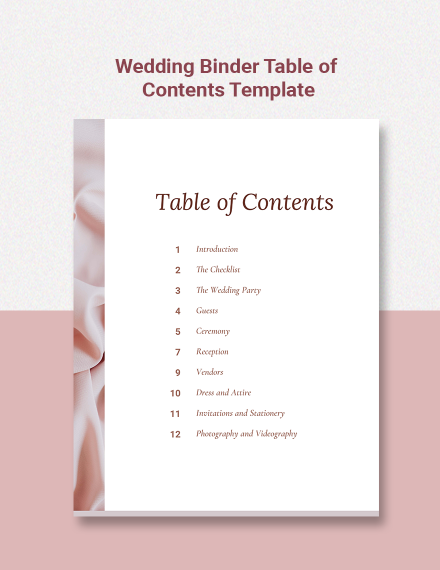 Wedding Binder Table of Contents Template Google Docs Word