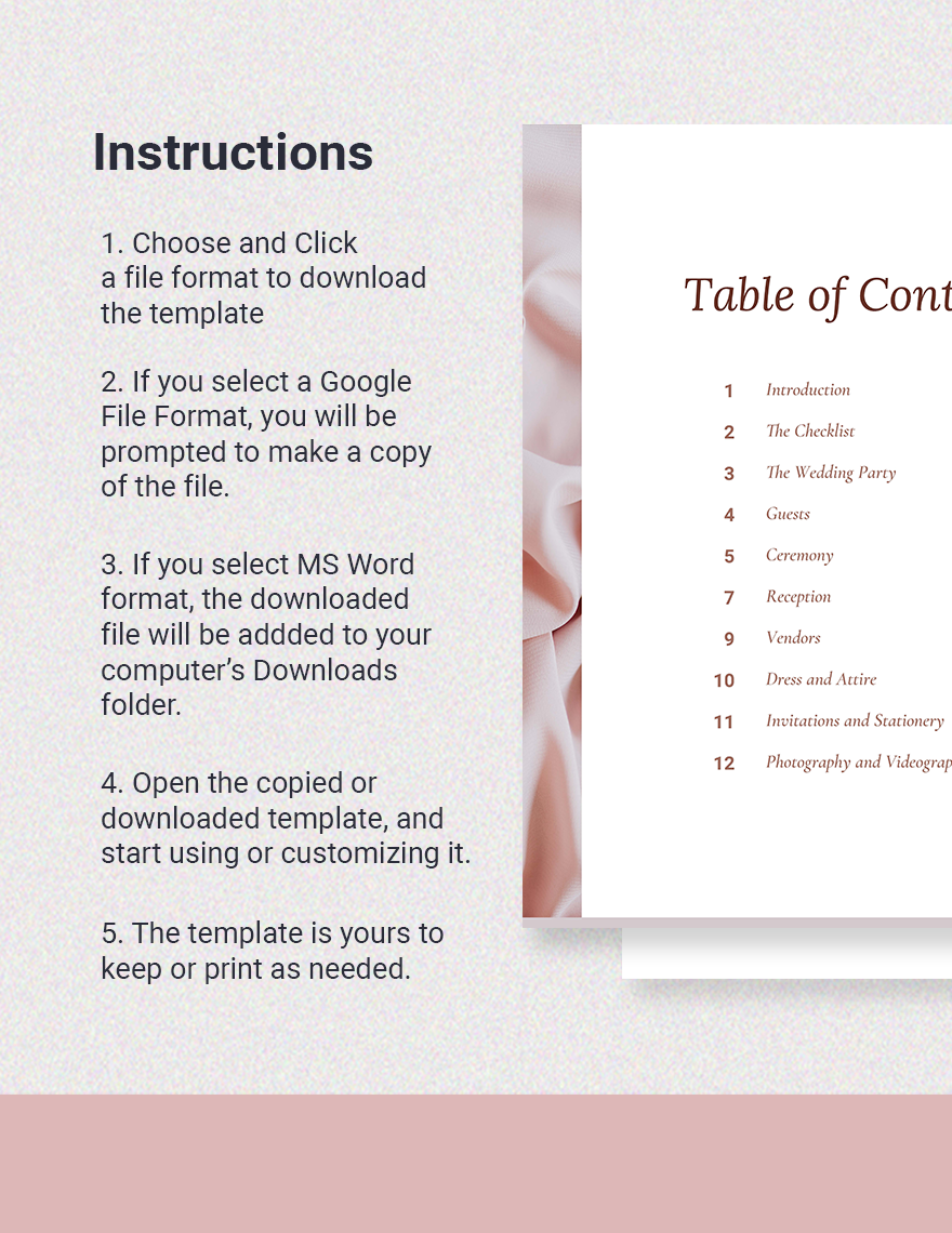Wedding Binder Table of Contents Template Google Docs, Word