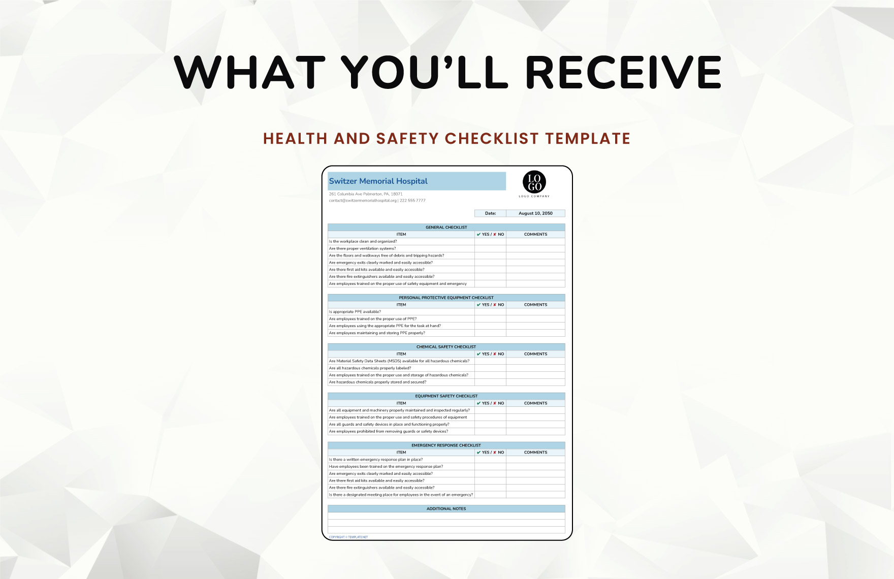 Health And Safety Checklist Template