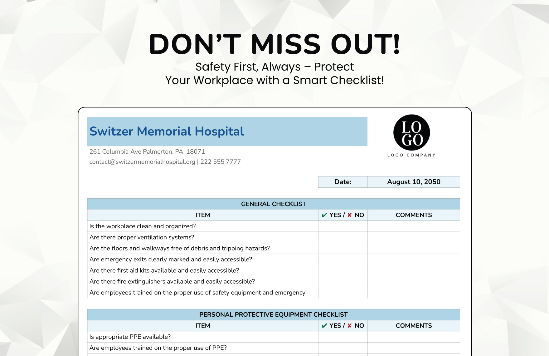 Health And Safety Checklist Template