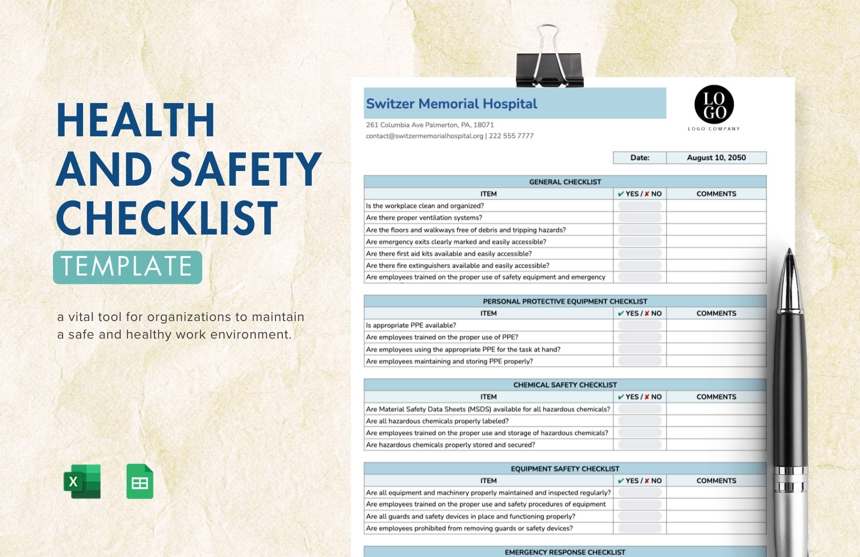 Health And Safety Checklist Template in Excel, Google Sheets