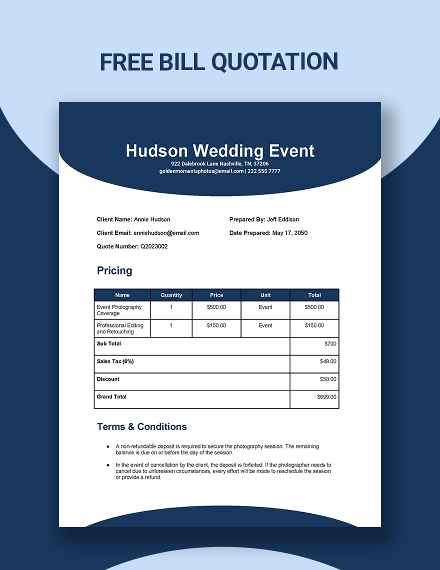 Free Bill Quotation Template