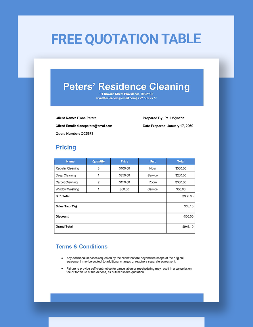 Free Quotation Table Template in Word, Google Docs