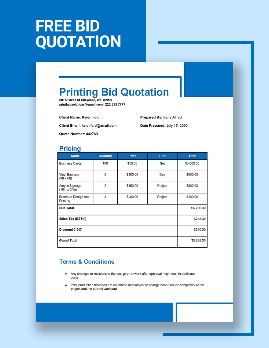 Bid Quotation in Word, Google Docs