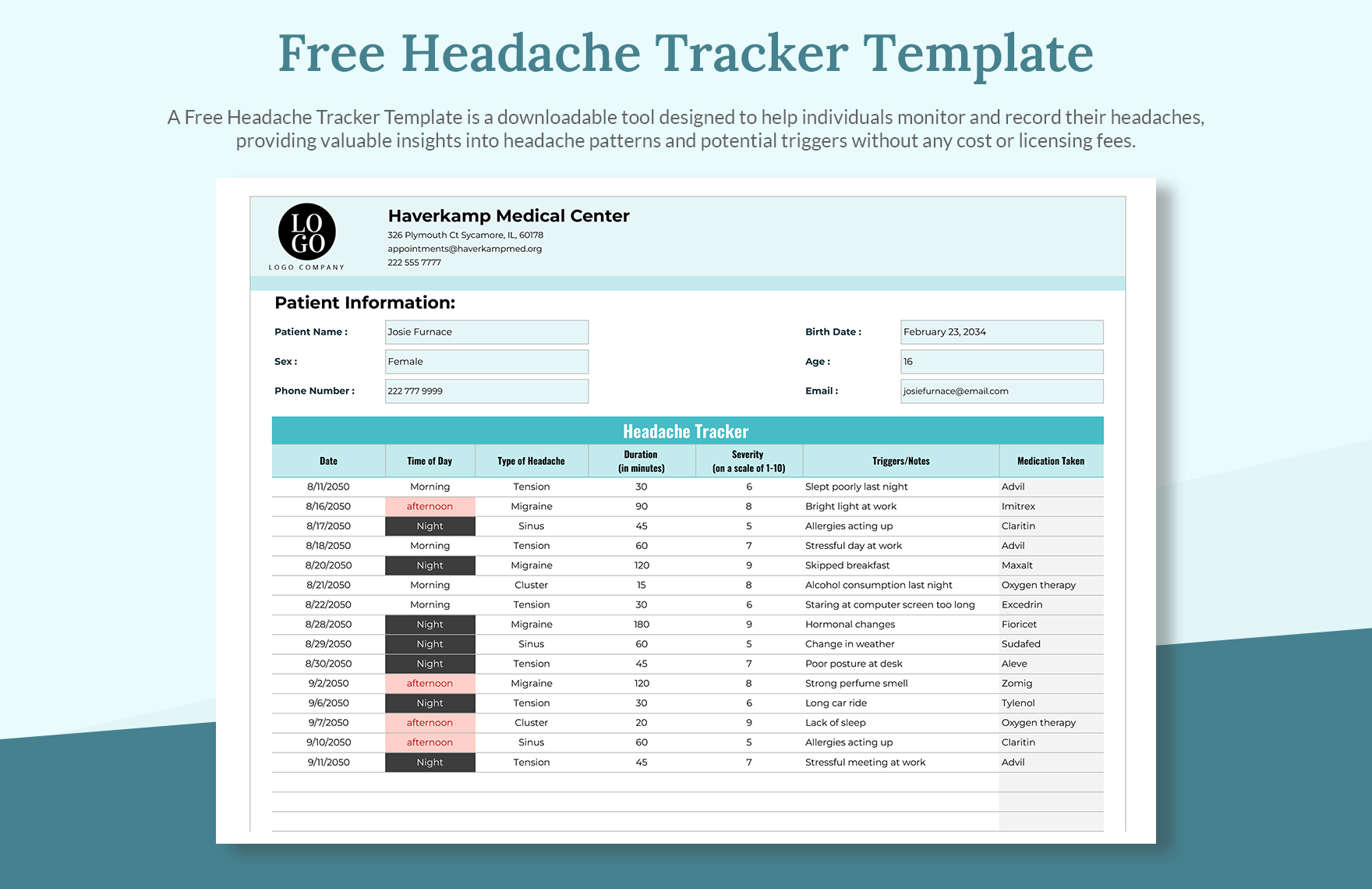 Headache Tracker Template