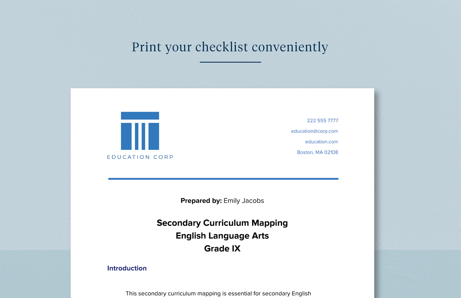 Secondary Curriculum Mapping Template