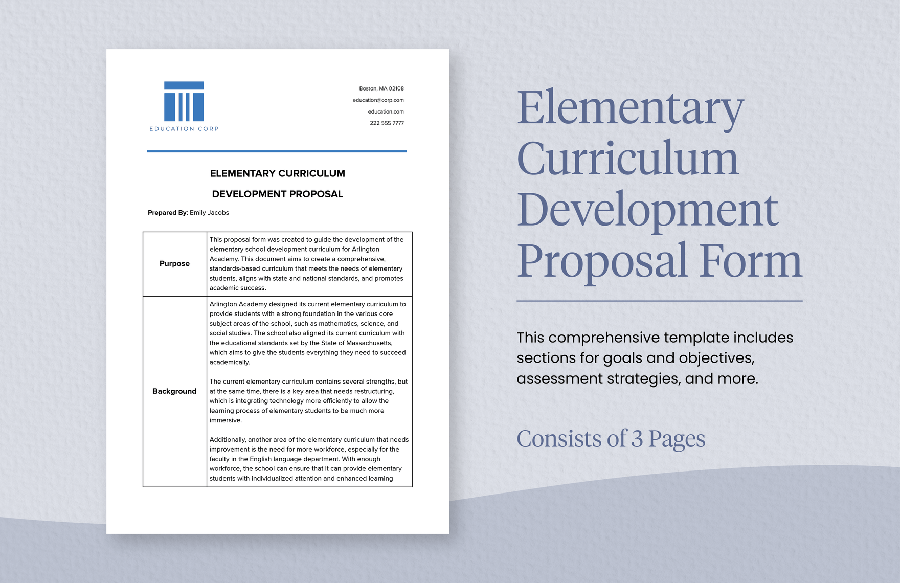 Elementary Curriculum Development Proposal Form in Word, Google Docs