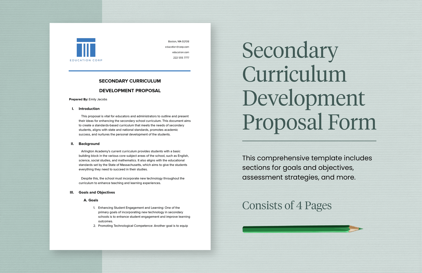 Secondary Curriculum Development Proposal Form in Word, Google Docs