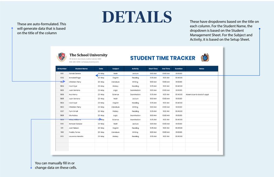 Student Time Tracker Template