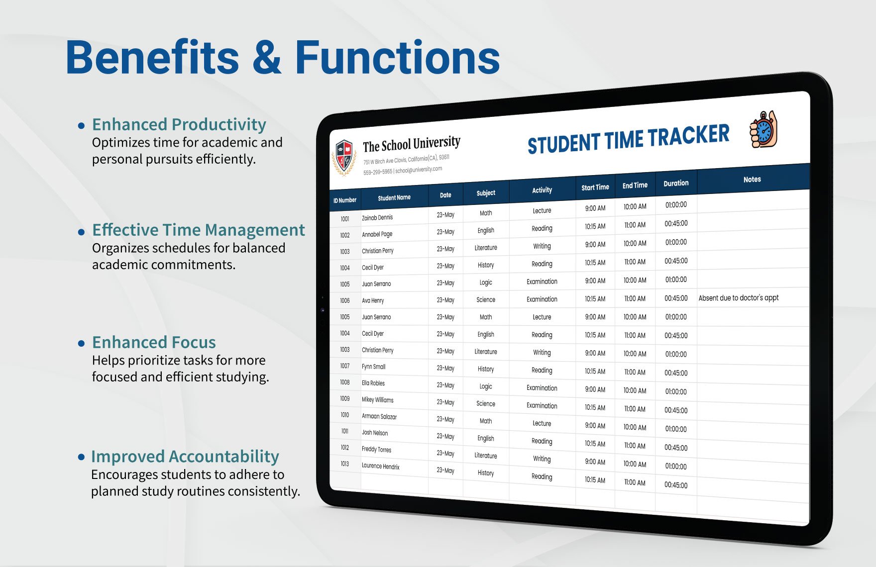 Student Time Tracker Template