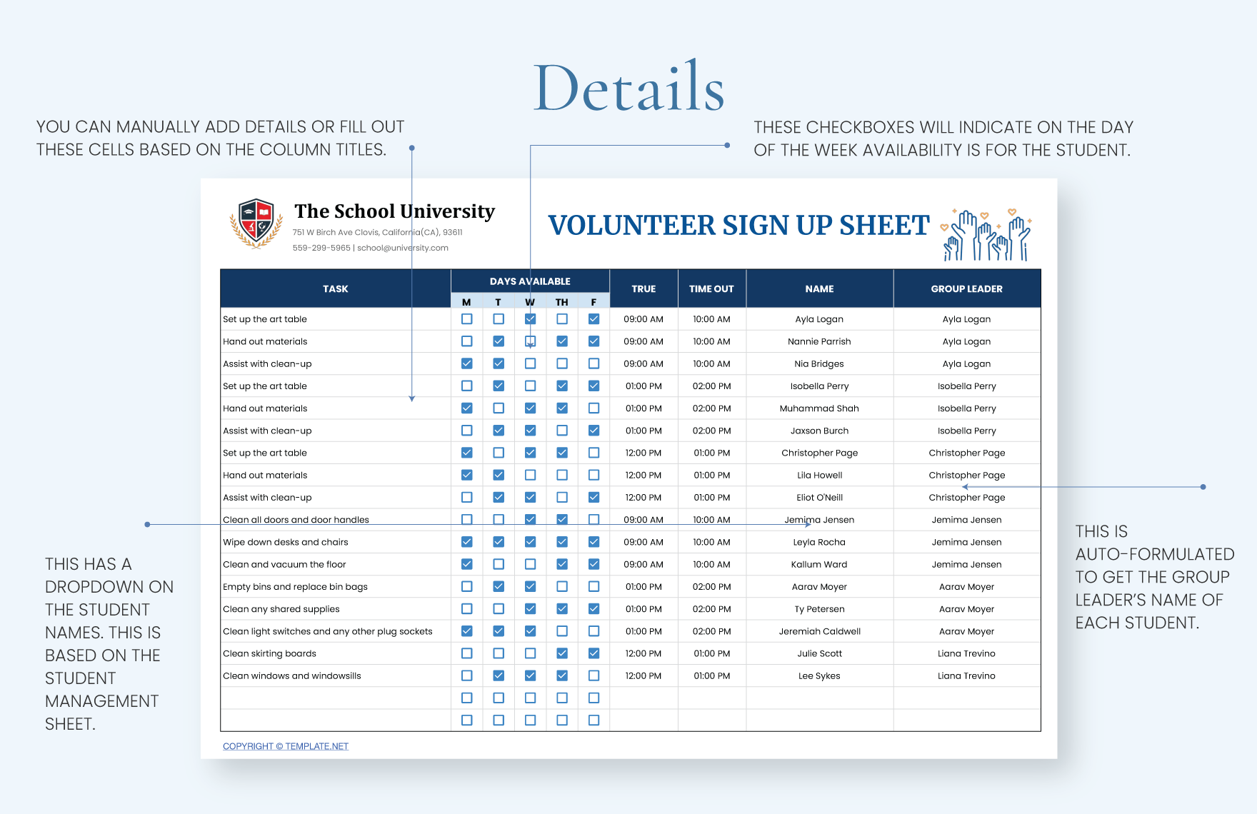 Classroom Volunteer Sign-Up Sheet