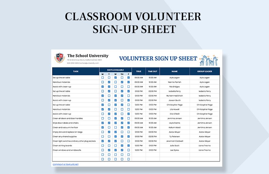 Classroom Volunteer Sign Up Sheet Google Sheets Excel Template