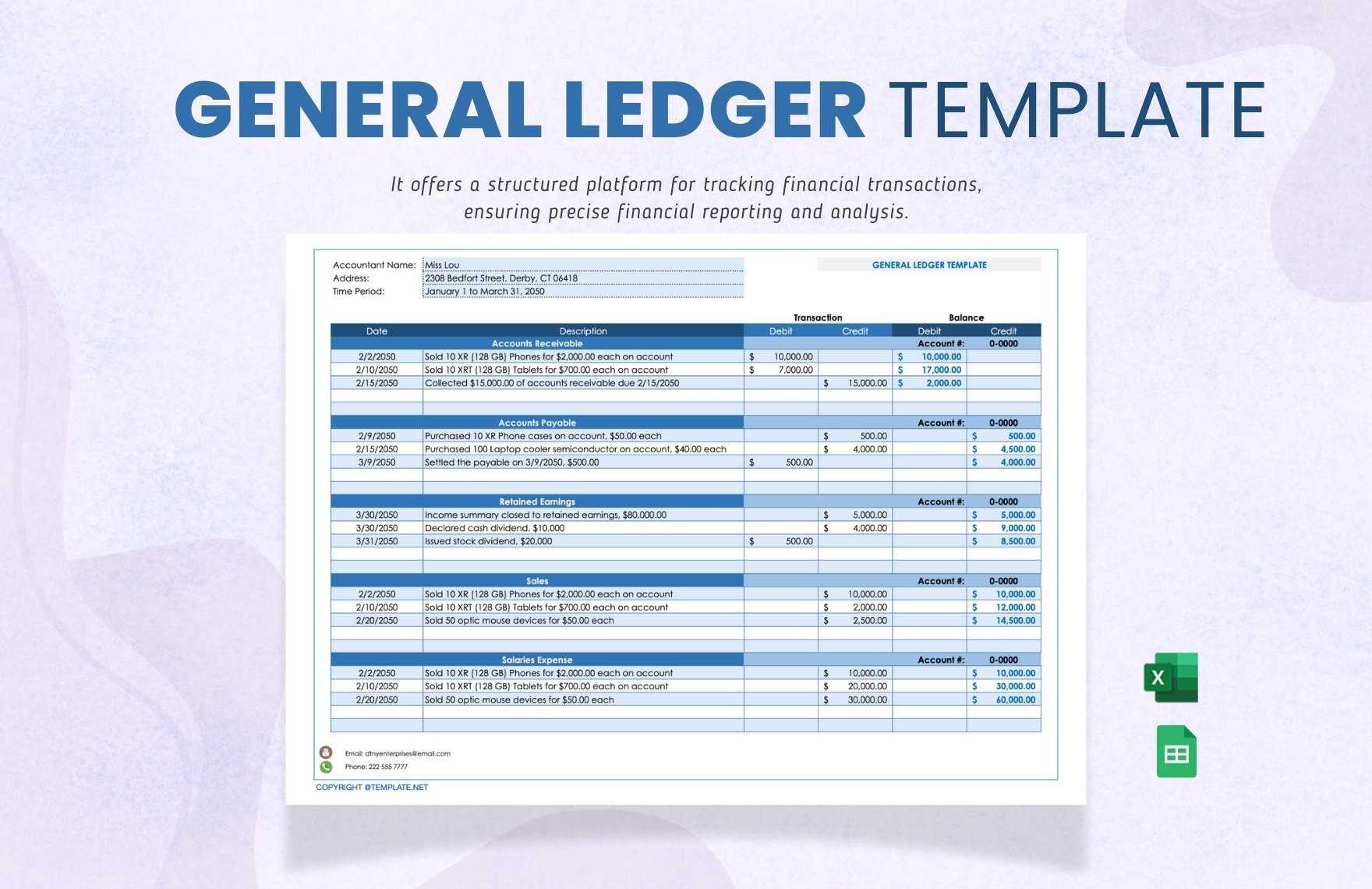 General Ledger Template in Excel, Google Sheets
