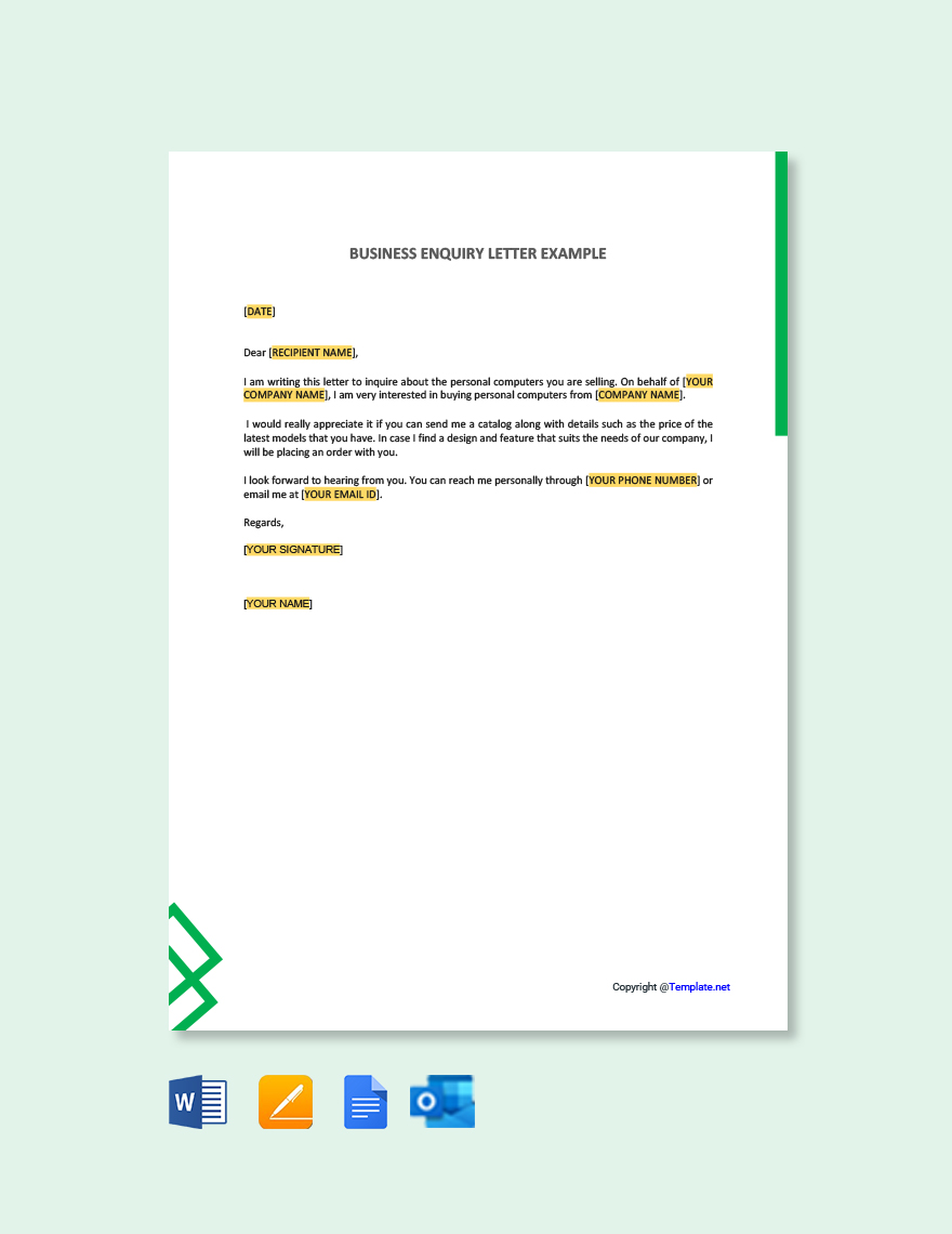 Business Inquiry Letter Example Template