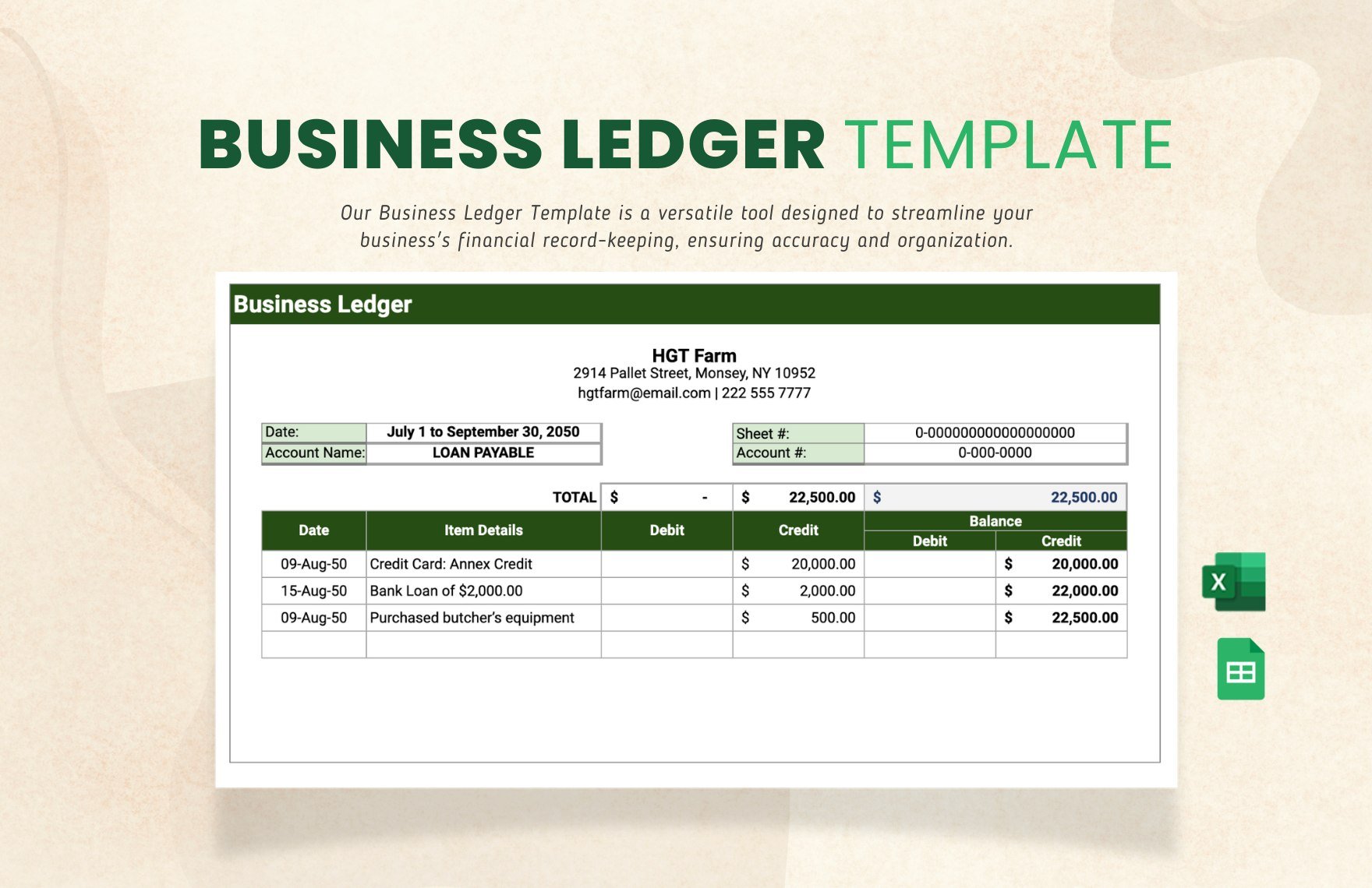 Business Ledger Template in Excel, Google Sheets