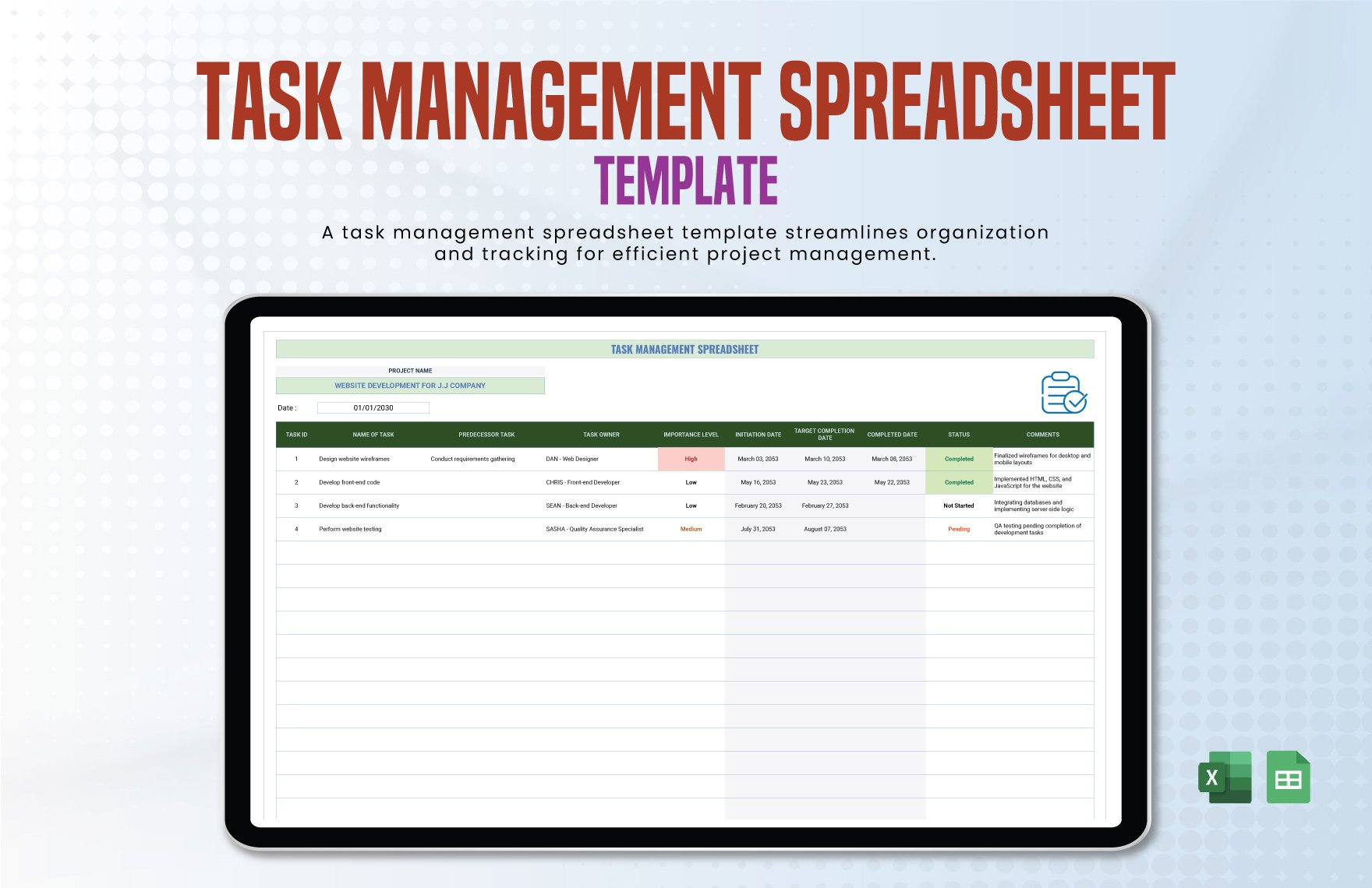 Free Task Management Spreadsheet in Excel, Google Sheets