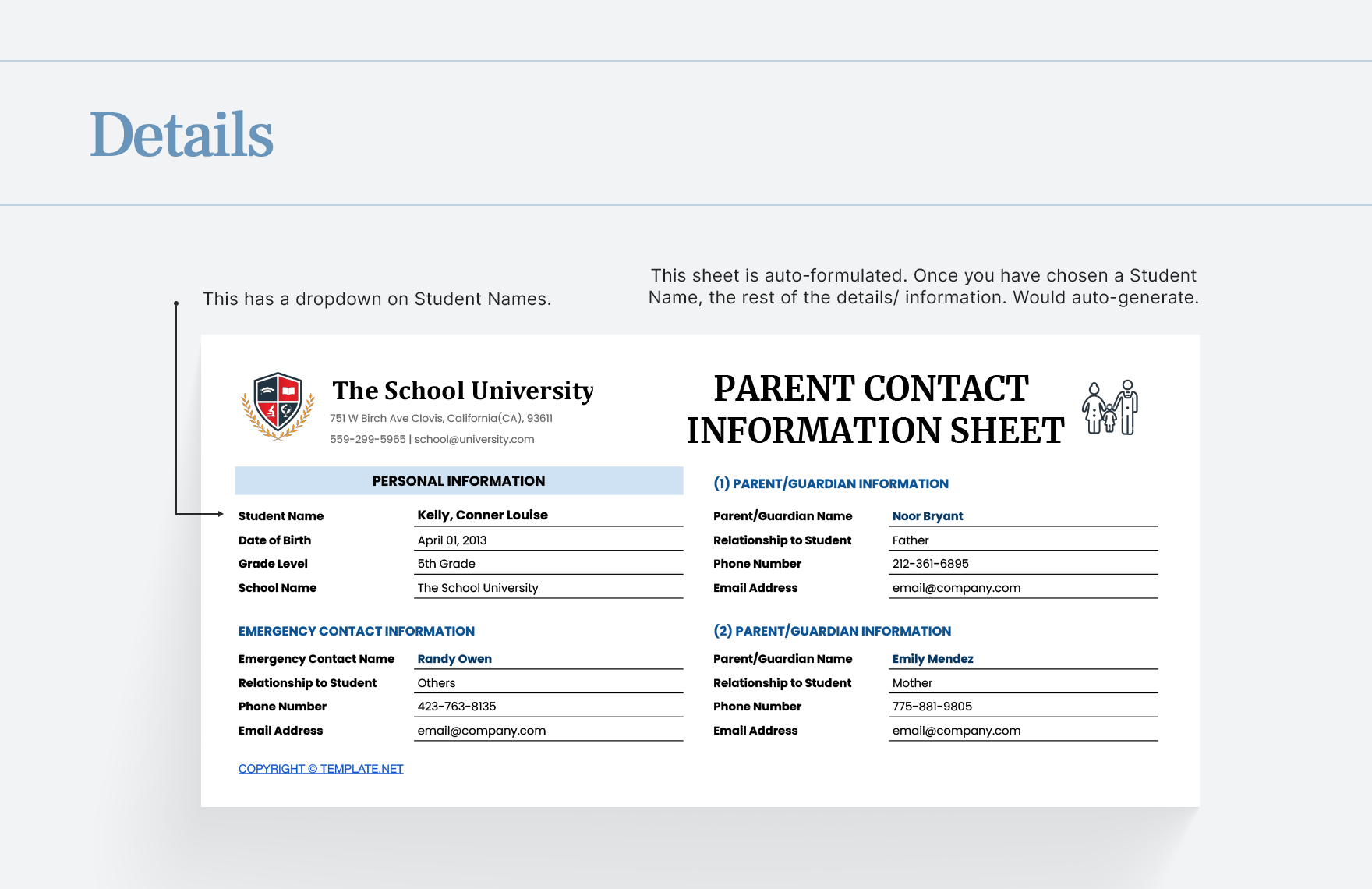 Parent Contact Information Sheet TemplateParent Contact Information Sheet Template