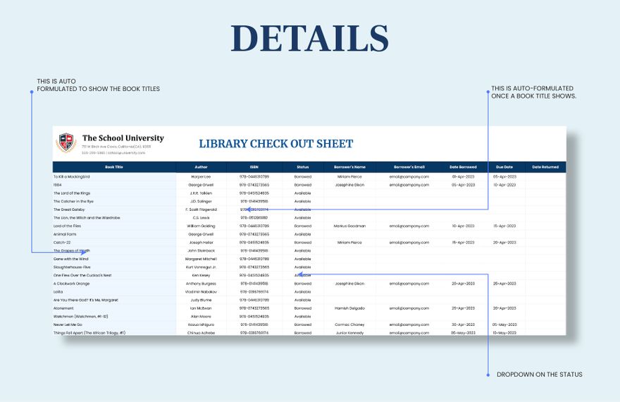 Library Checkout Sheet Template