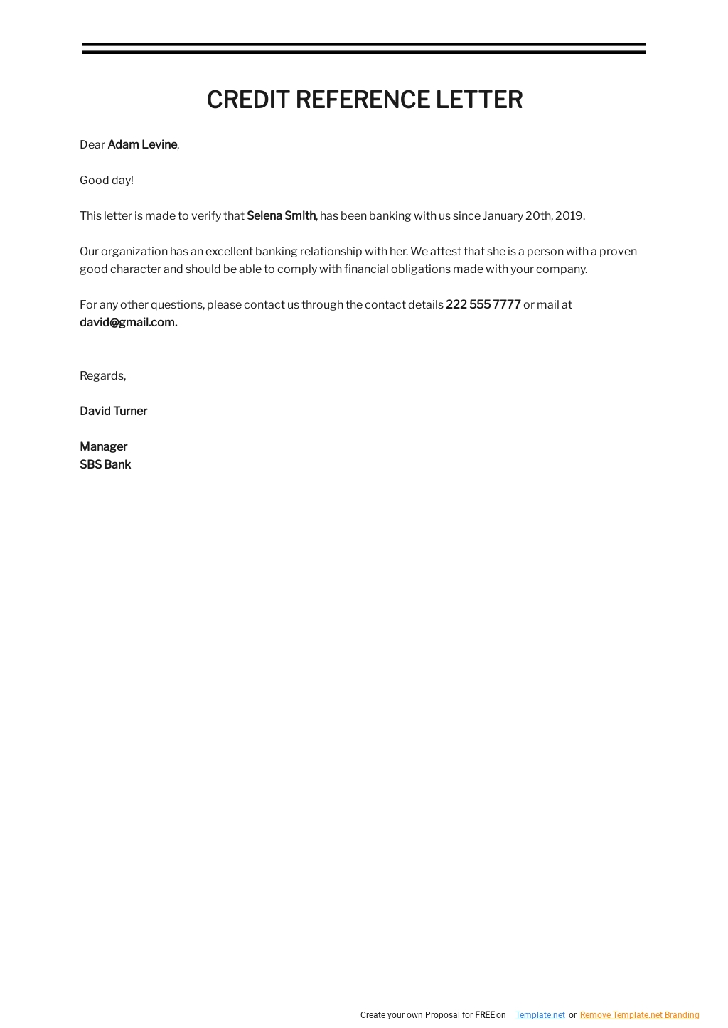 Free Credit Reference Letter Template - Google Docs, Word