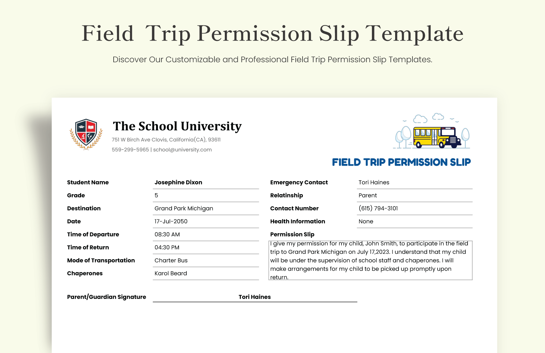 Field  Trip Permission Slip Template