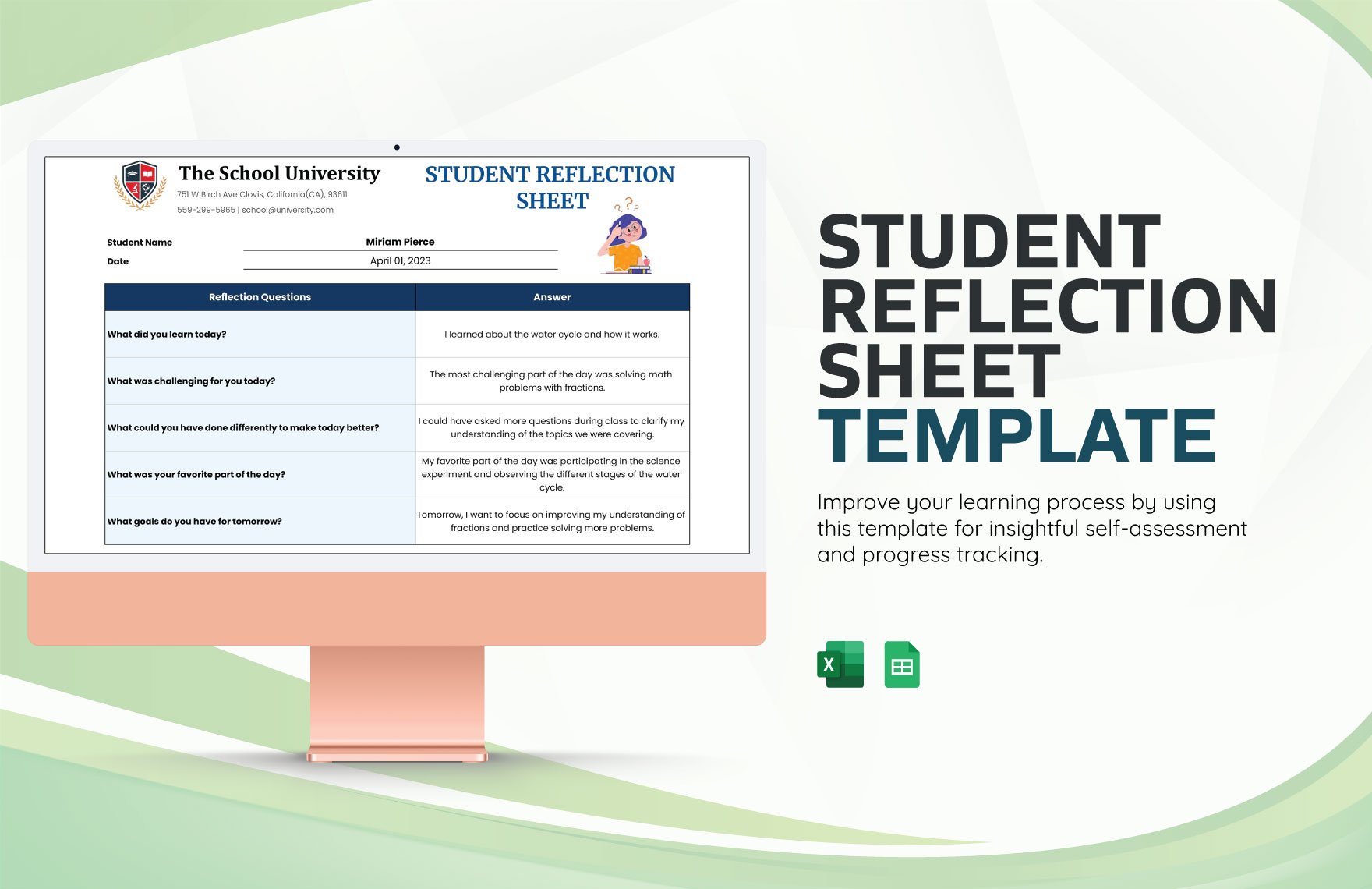 Student Reflection Sheet Template in Excel, Google Sheets