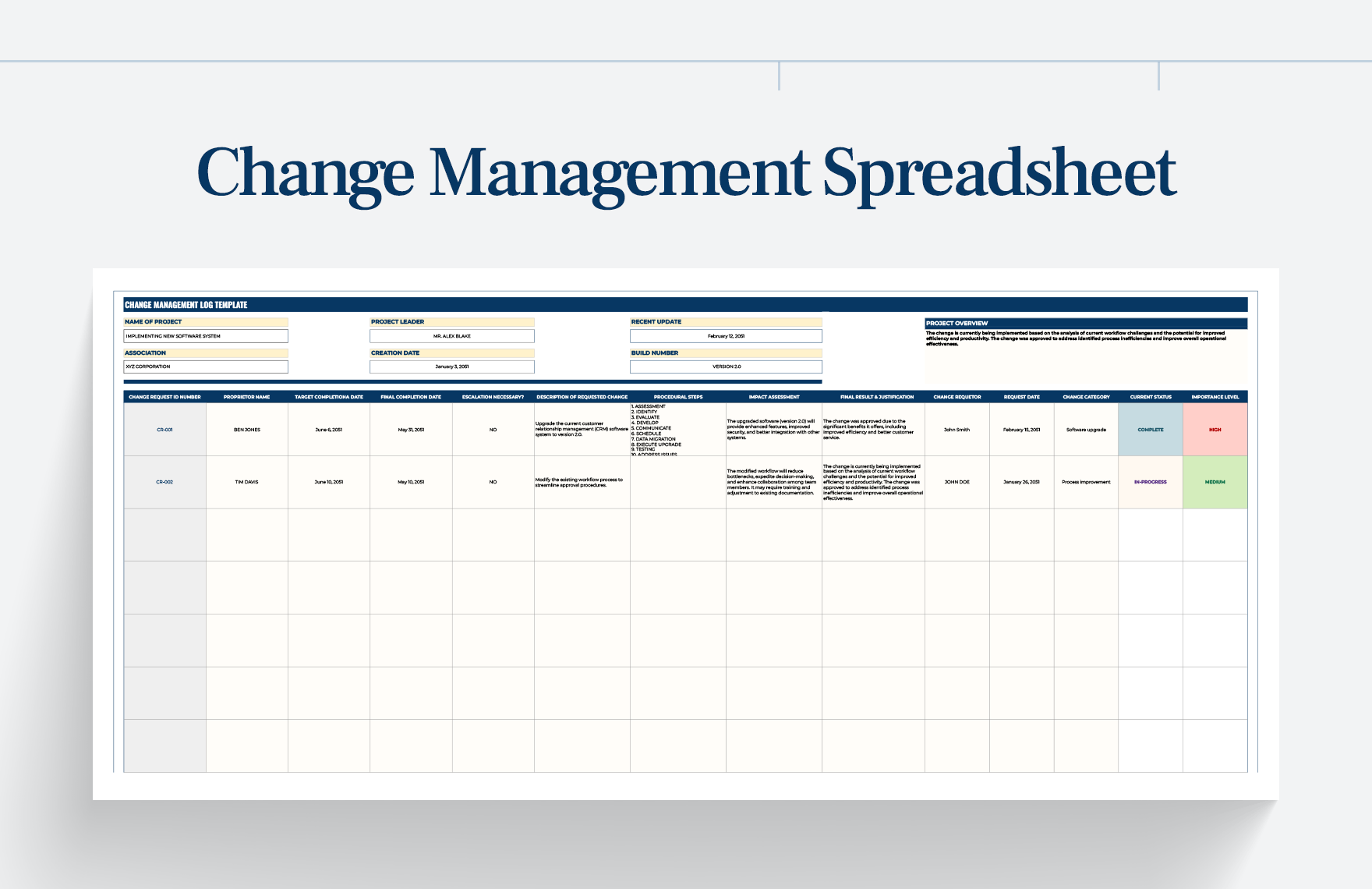 Change Management Spreadsheet